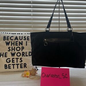 Coach Large Black Canvas Tote Bag with Structured Design